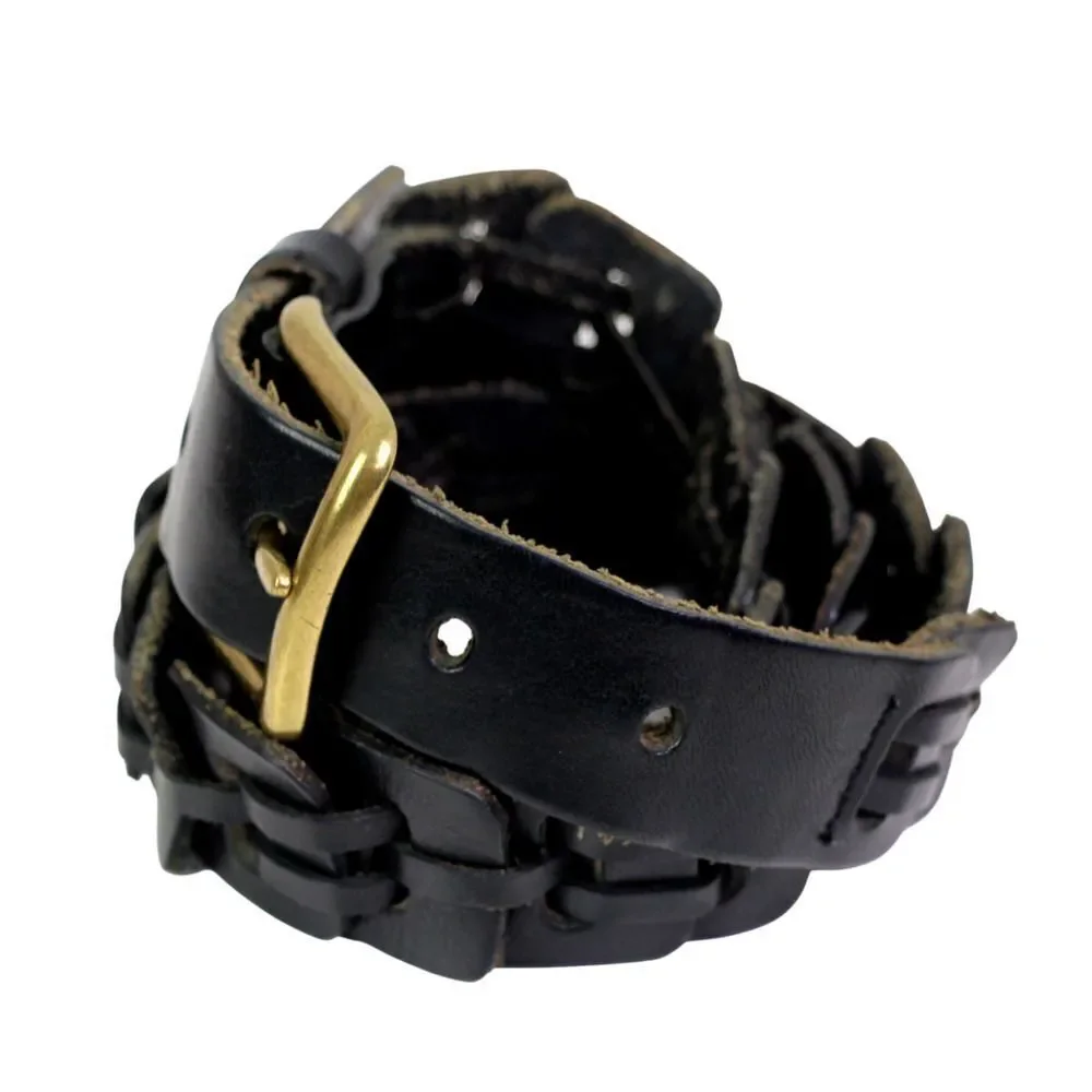 CLASSIC BRAIDED BLACK GENUINE LEATHER 1 1/4